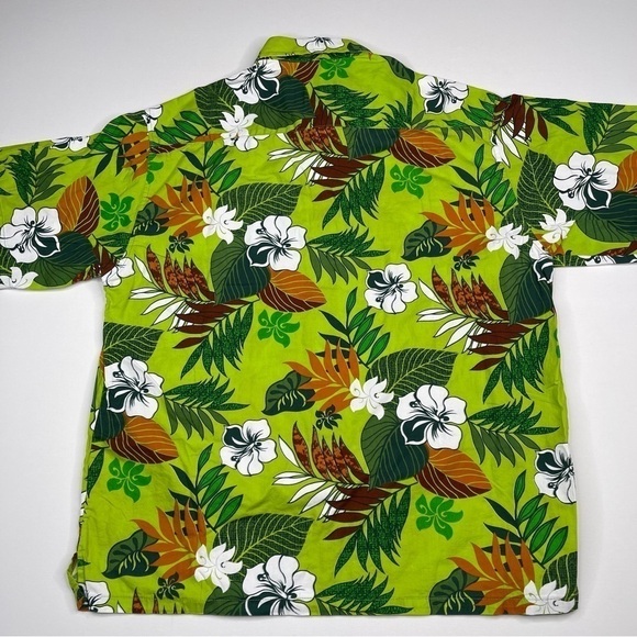 Vintage Aloha Shirt Hawaiian Button Green Beach Vacation Tropical Golf Fishing - Picture 8 of 12